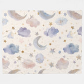 幻想的な天体月と星の水彩パステル フリースブランケット (正面(横))