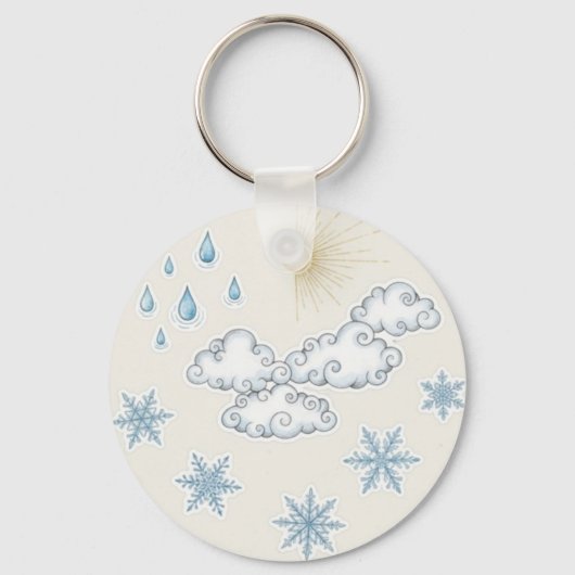幻想的な天気アイコン – 陽+雲+雨+雪 キーホルダー (正面)