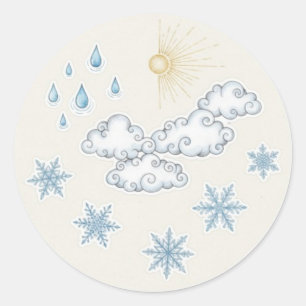 幻想的な天気アイコン – 陽+雲+雨+雪 ラウンドシール