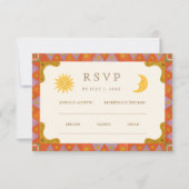 幻想的な太陽と月のファンキーな縁取りの結婚式RSVP 出欠カード (正面)