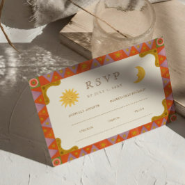 幻想的な太陽と月のファンキーな縁取りの結婚式RSVP 出欠カード