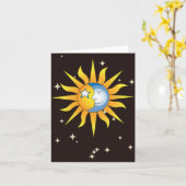 幻想的な太陽と月 グリーティングカード (黄色い花)