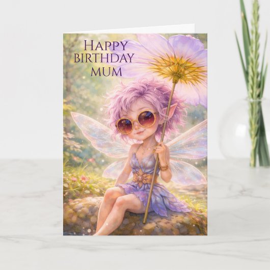 幻想的な妖精のタンポポ – お母さんお誕生日おめでとう カード (正面)