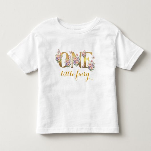 幻想的な妖精の庭での1歳の誕生日パーティー トドラーTシャツ (正面)