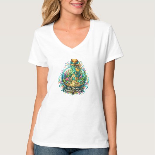 幻想的な妖精の庭の植物画 Tシャツ (正面)