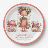 幻想的な妖精の1歳の誕生日用ピンクの花のプレート ペーパープレート (正面)