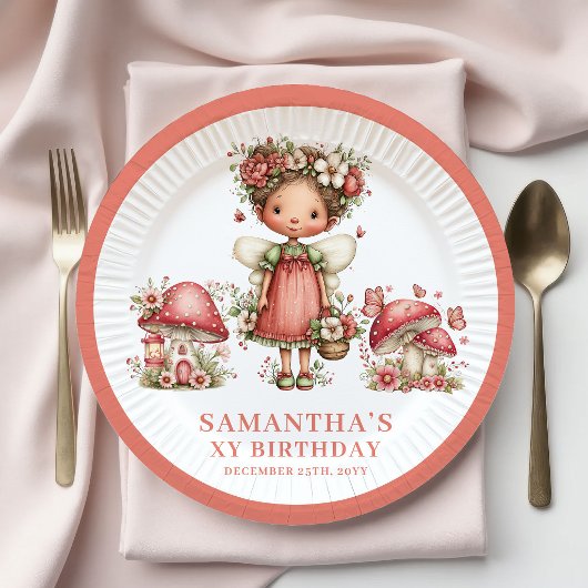 幻想的な妖精の1歳の誕生日用ピンクの花のプレート ペーパープレート