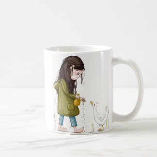 幻想的な少女とアヒルのマグカップ – Kind Ones Whimsical コーヒーマグカップ