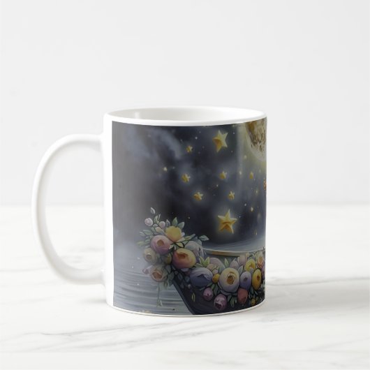 幻想的な少女の月夢のファンタジーシーン コーヒーマグカップ (左)