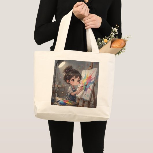 幻想的な少女画家トートバッグ ラージトートバッグ (正面(商品))