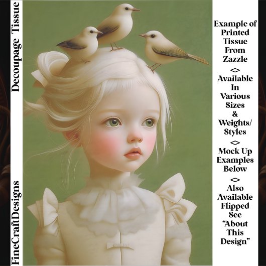 幻想的な少女、髪の中の小鳥 EV9RZ デコパージュ 薄葉紙
