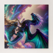 幻想的な山の上の天体オーロラドラゴンアート ジグソーパズル (横)