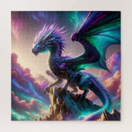 幻想的な山の上の天体オーロラドラゴンアート ジグソーパズル