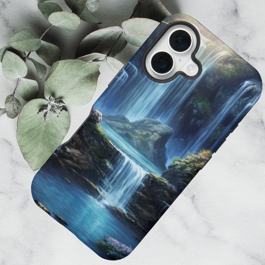 幻想的な幻想の滝の夢の風景 iPhone 16ケース