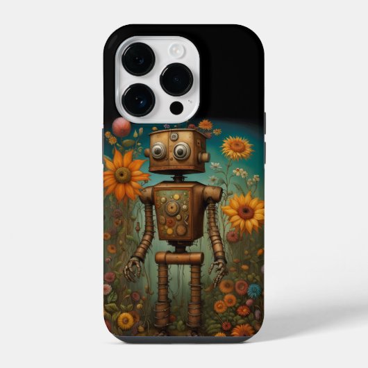 幻想的な庭のロボット | デジタルアート iPhoneケース (裏面)