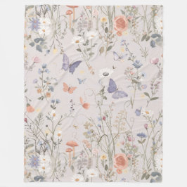 幻想的な庭の野の花と蝶の幻想的なデザイン フリースブランケット