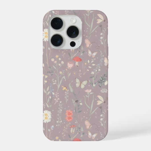 幻想的な庭の野の花と蝶の幻想的なデザイン iPhoneケース (裏面)