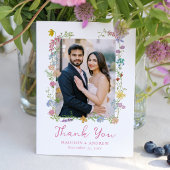 幻想的な庭の野生の花の写真の結婚式 サンキューカード