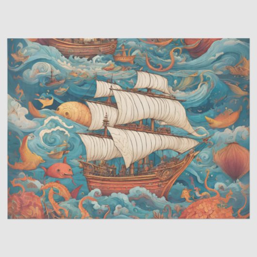 幻想的な戦艦 AI生成デザイン 薄葉紙 (正面)
