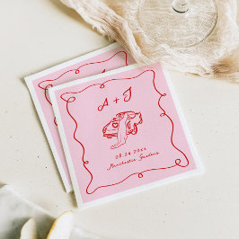 幻想的な手描きのピンクと赤の結婚式 スタンダードカクテルナプキン