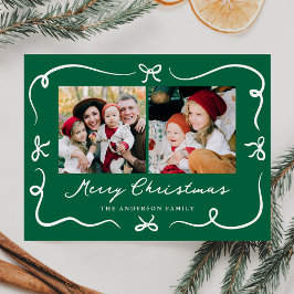 幻想的な手描きのリボン グリーン 2枚の写真 クリスマス