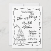 幻想的な手描きの変わった結婚式 招待状 (正面)