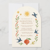 幻想的な手描きの天体フォークウェディング 招待状 (正面)