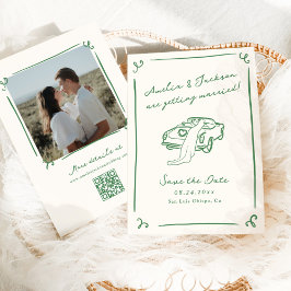 幻想的な手描きの緑のSave the Date QRコード 招待状