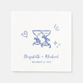 幻想的な手描きの青いワイングラスの結婚式 スタンダードカクテルナプキン (正面)