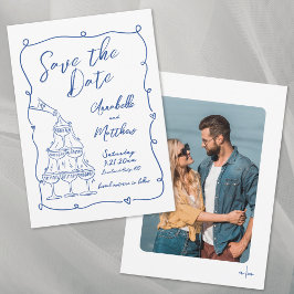 幻想的な手描きの青い結婚式の写真 セーブザデート