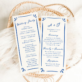 幻想的な手描きの青い結婚式プログラム + パーティー メニュー