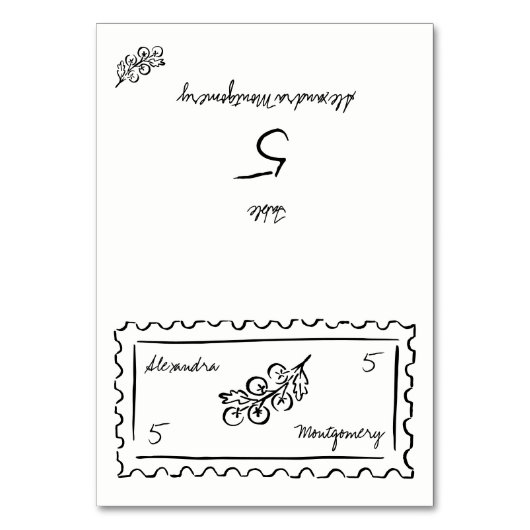 幻想的な手描きの食事選択の結婚式プレイスカード テーブルナンバー (正面)