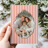 幻想的な手描きフレーム 赤いストライプのクリスマス シーズンカード