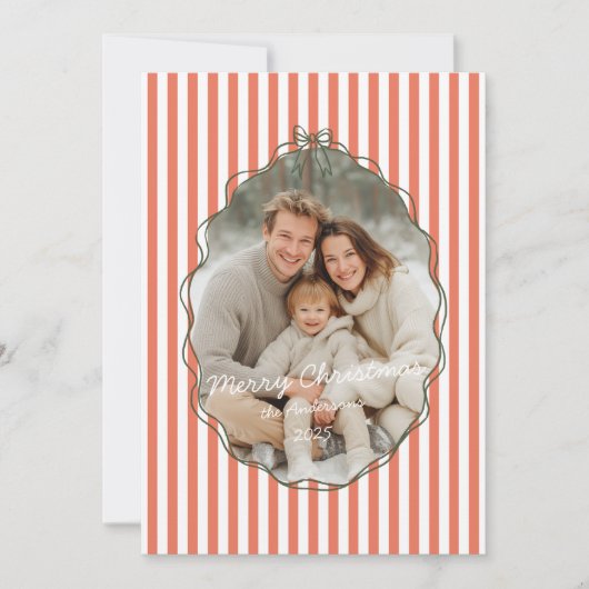 幻想的な手描きフレーム 赤いストライプのクリスマス シーズンカード (正面)