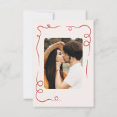 幻想的な手描き結婚写真カード 赤 セーブザデート (裏面)