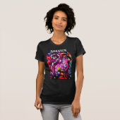 幻想的な抽象猫の花柄のオーダーメイドデザイン Tシャツ (正面フル)