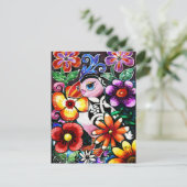 幻想的な抽象的なツノメドリの花柄デザイン ポストカード (スタンド正面)