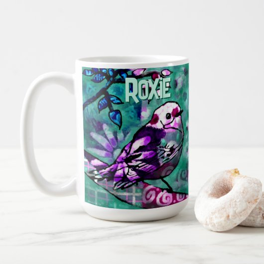 幻想的な抽象的な鳥の花のオーダーメイド コーヒーマグカップ (ドーナツ)