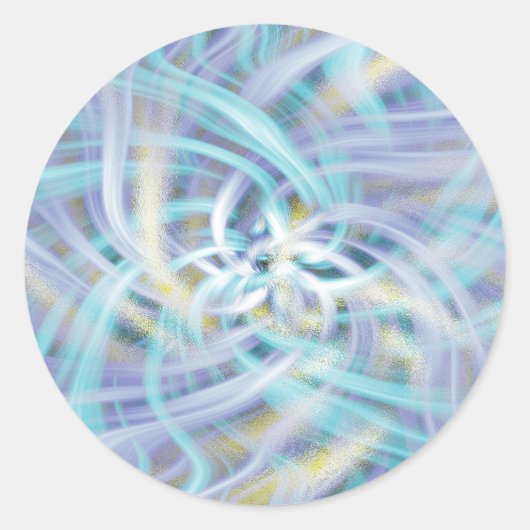 幻想的な明るい青と黄色のライトフラワー ラウンドシール (正面)