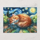 幻想的な星空の夜猫 ポストカード (正面)