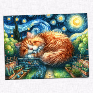 幻想的な星空の夜猫 ポストカード