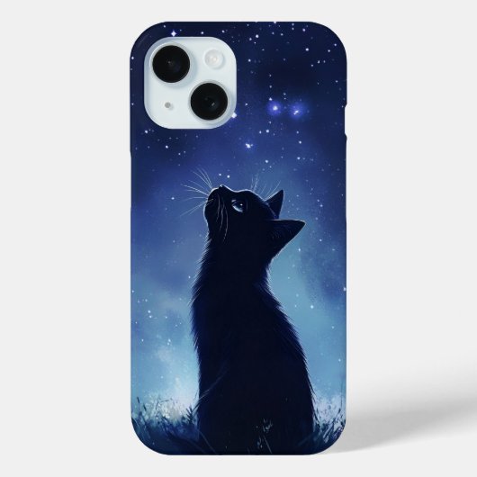 幻想的な星空の草原に黒猫 Case-Mate iPhoneケース (裏面)