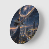 幻想的な星空の都市景観 壁掛け時計 ラウンド壁時計 (傾斜)