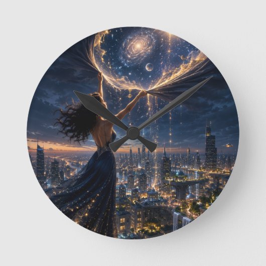 幻想的な星空の都市景観 壁掛け時計 ラウンド壁時計 (正面)