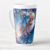 幻想的な星空観察少女の水彩画 カフェラテマグ (左アングル)