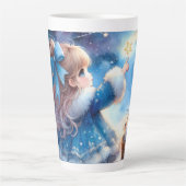 幻想的な星空観察少女の水彩画 カフェラテマグ (正面)