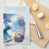 幻想的な星空観察少女の水彩画 キッチンタオル (四つ折り)