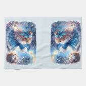 幻想的な星空観察少女の水彩画 キッチンタオル (横)