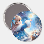 幻想的な星空観察少女の水彩画 マグネット (正面/裏面)