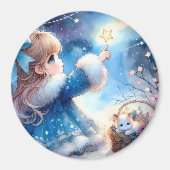 幻想的な星空観察少女の水彩画 マグネット (正面)